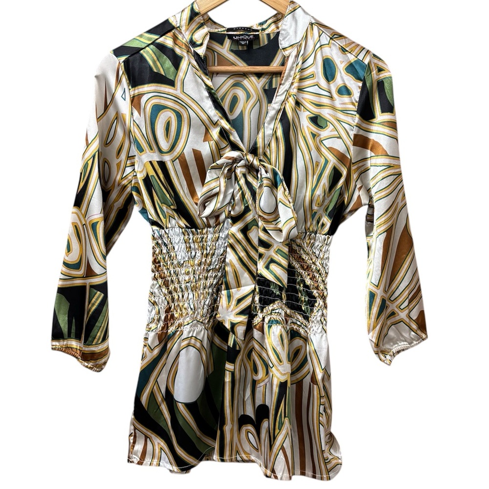 y2k retro style v neck with bow and ruched waist size medium